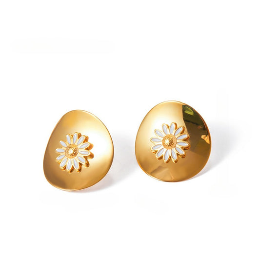 Metallic Oil Drip Daisy Stud Earrings