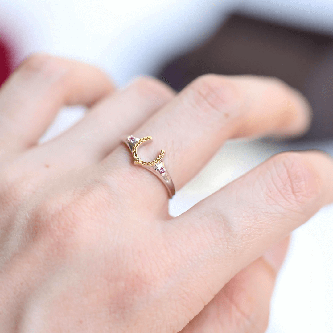 Antique Red Corundum Wisdom Horseshoe Ring | HJ189