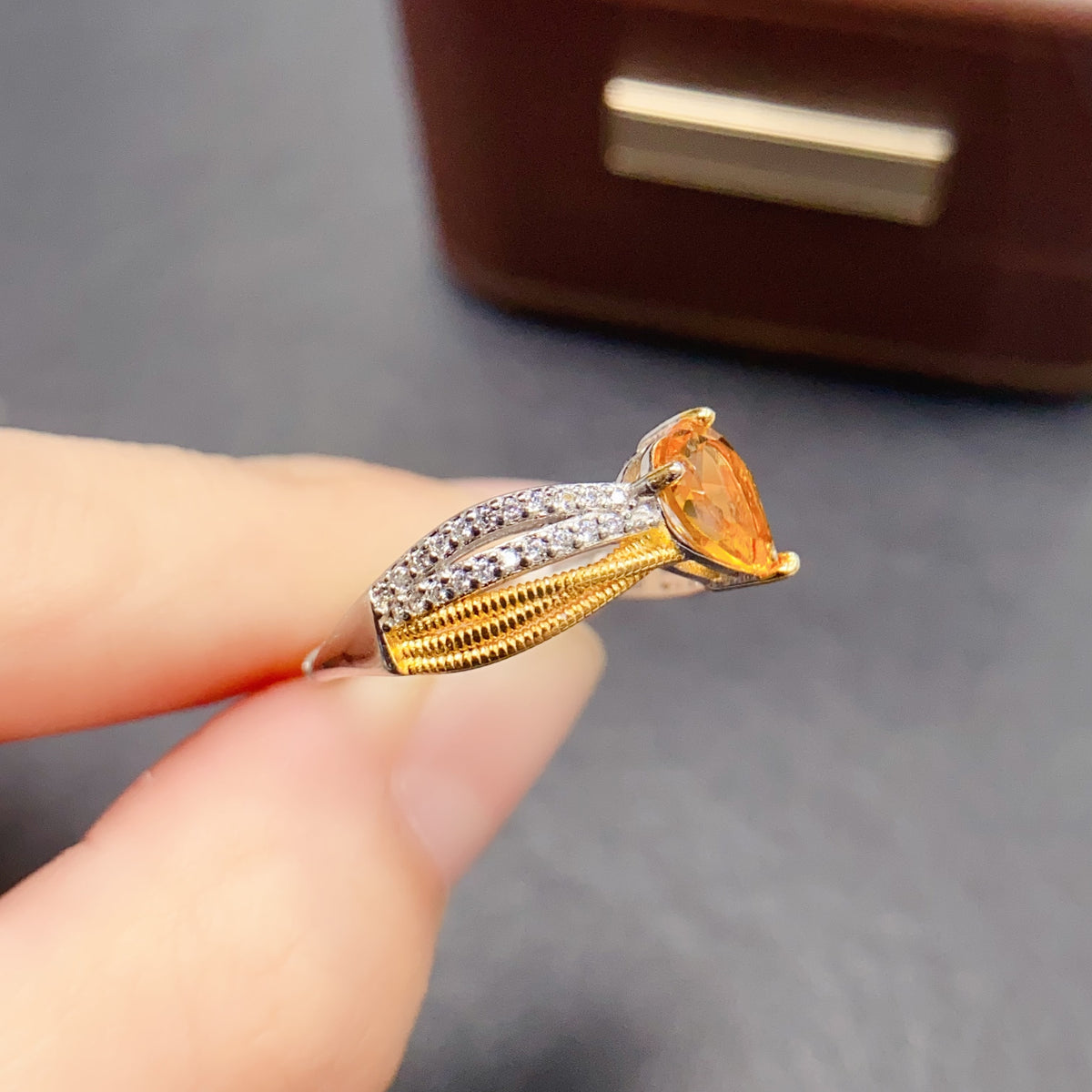 Two Tone Citrine Braided Ring