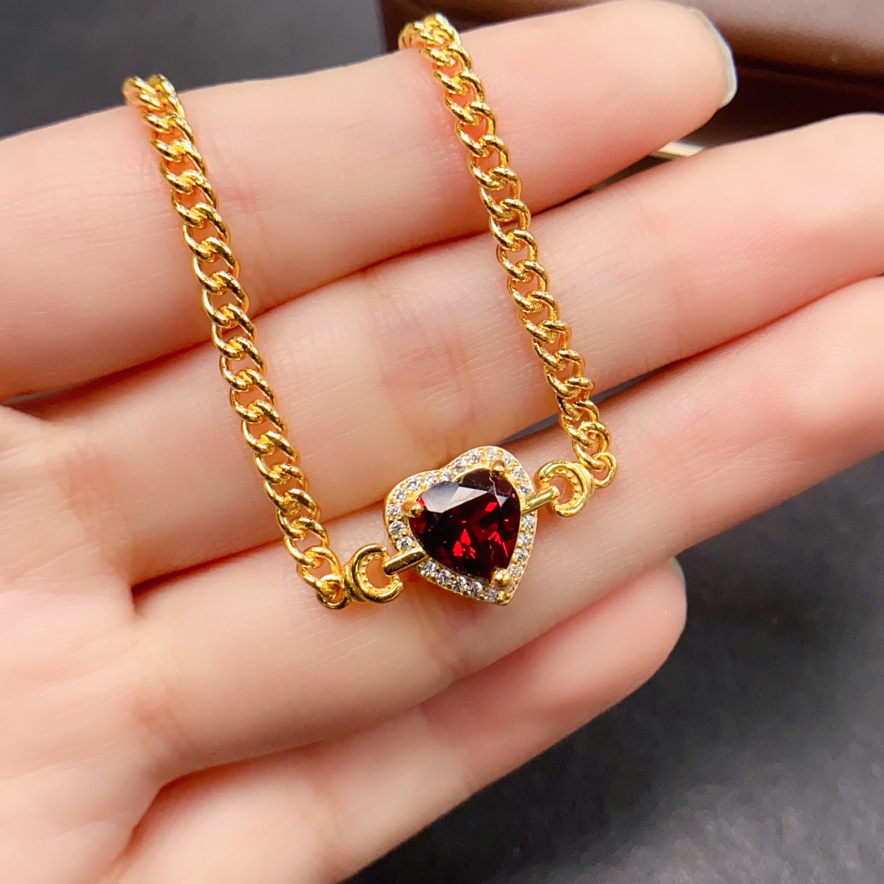 Garnet Heart Gemstone Bracelet