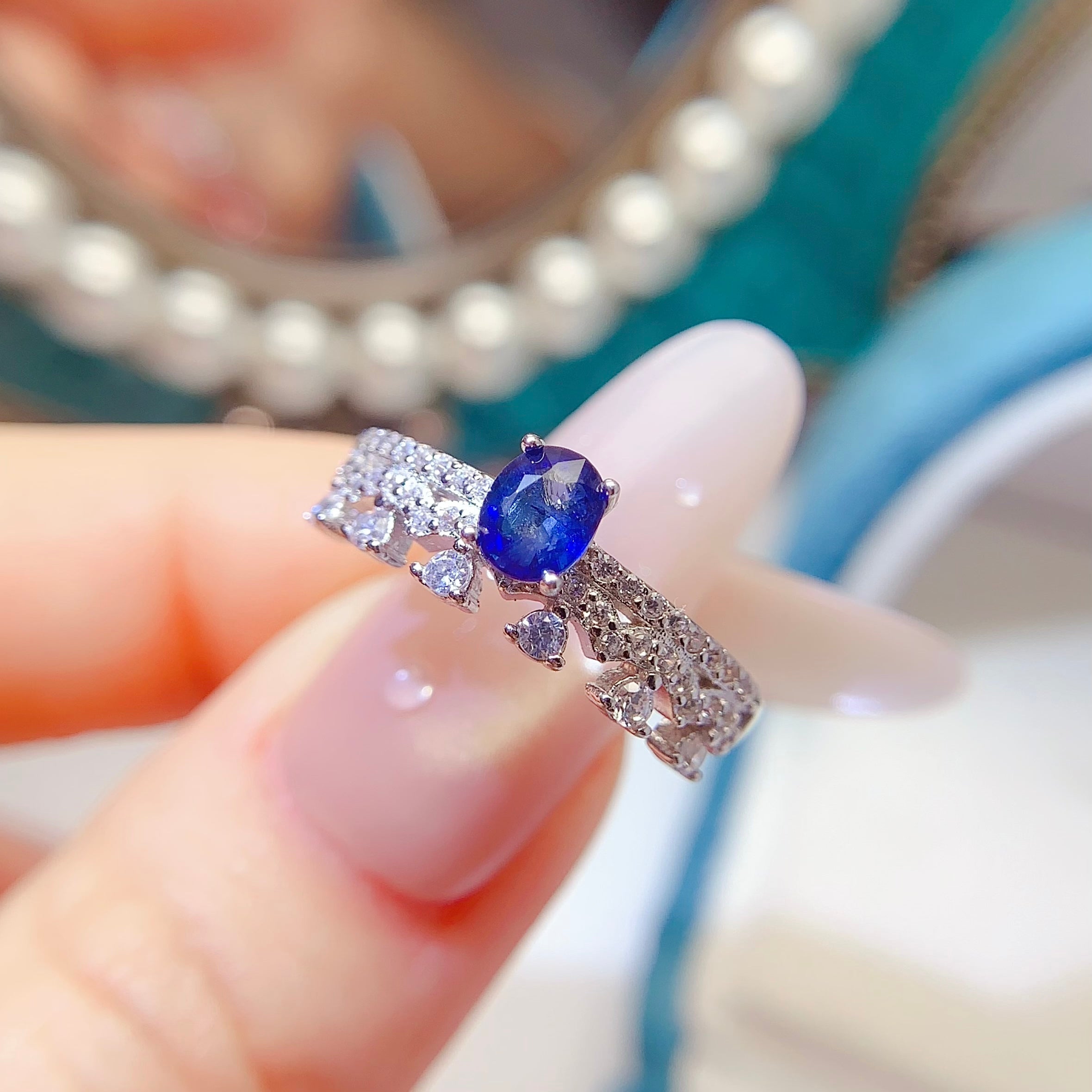 Sapphire September Pave Ring