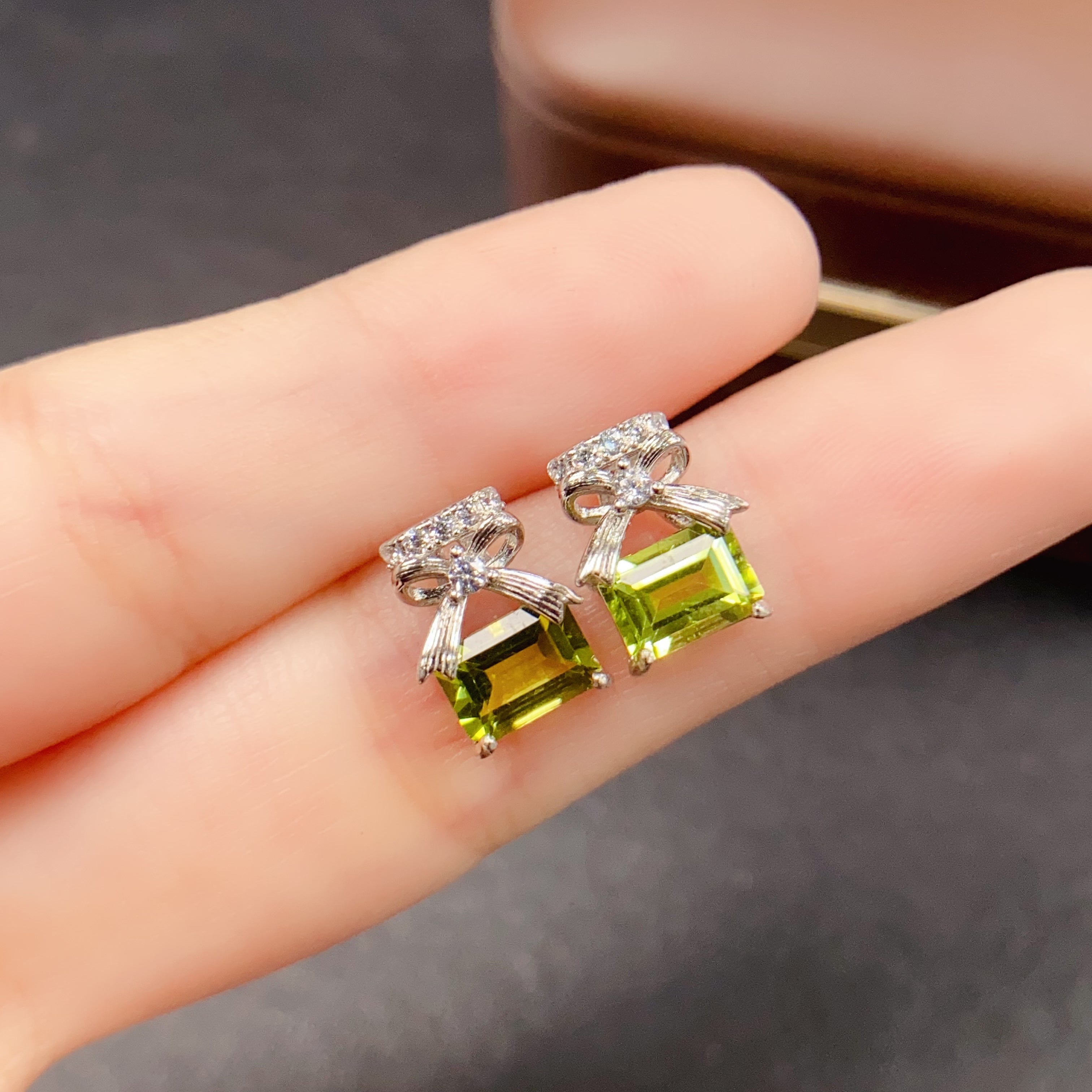 Peridot Bow Stud Gemstone Earrings