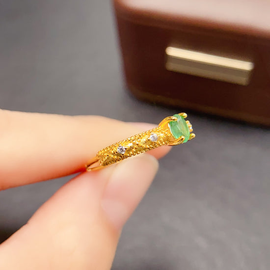 Brushed Emerald Thin Band Ring