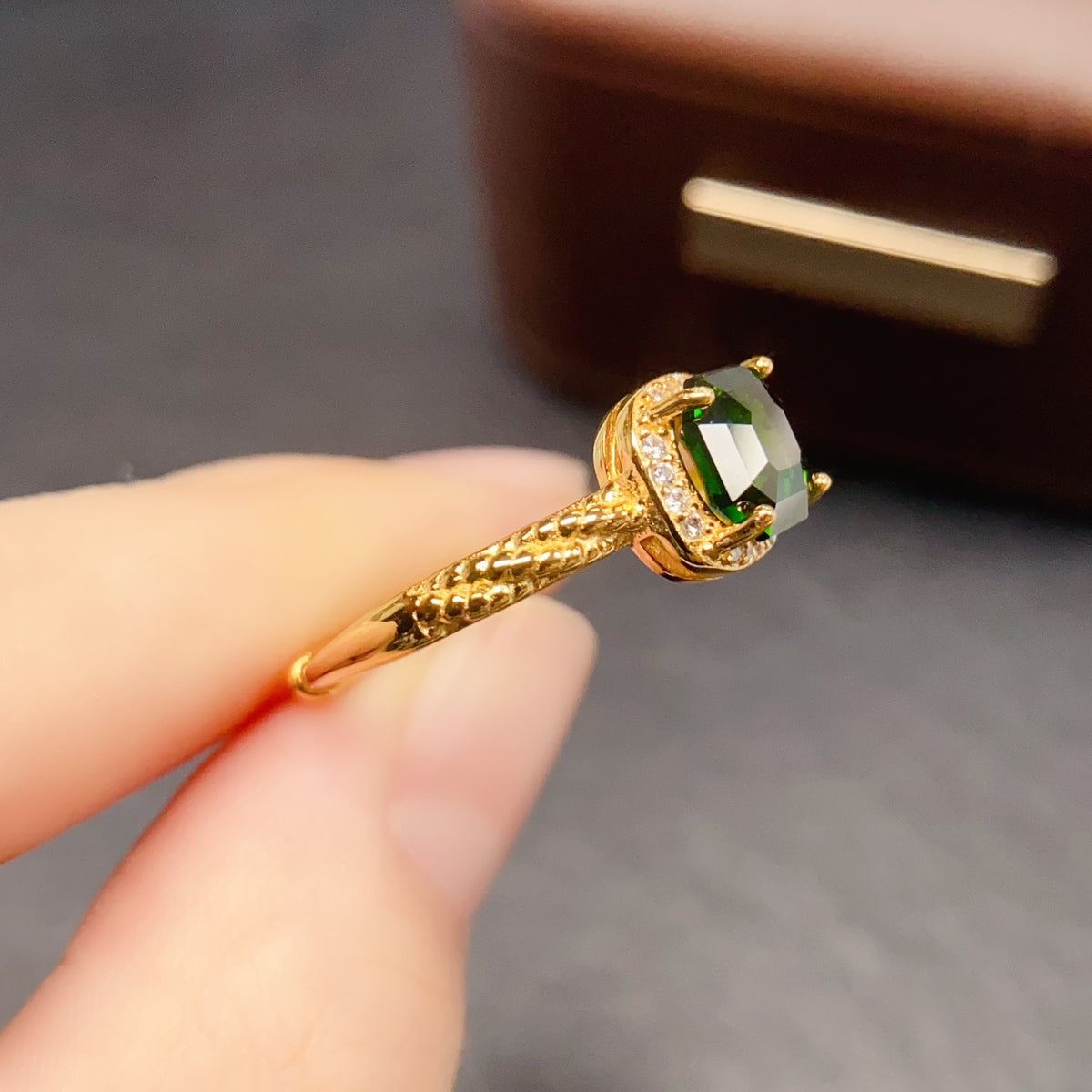 Asscher Cut Diopside Halo Ring