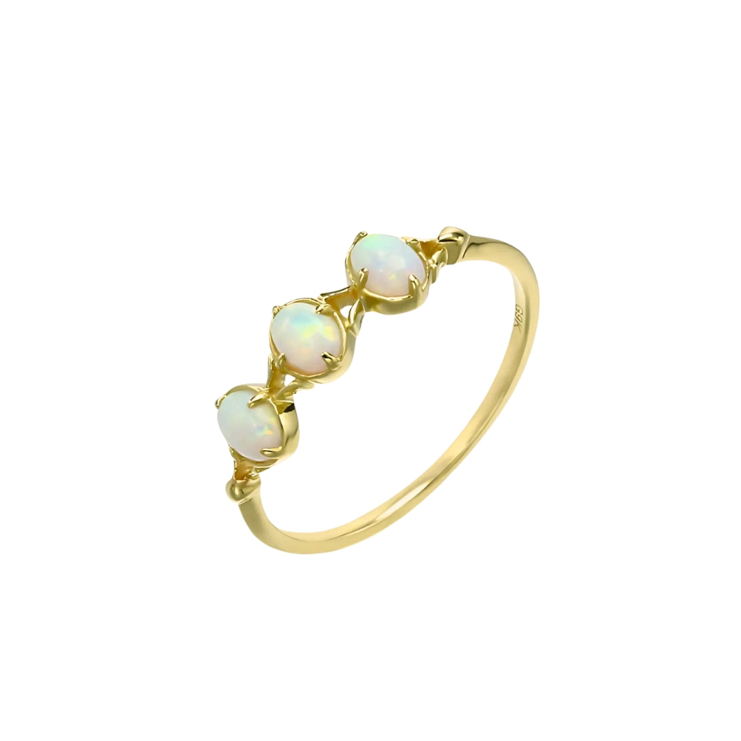 14K Gold 3 Stone Opal Rings Libra Birthstone | HJZB-138
