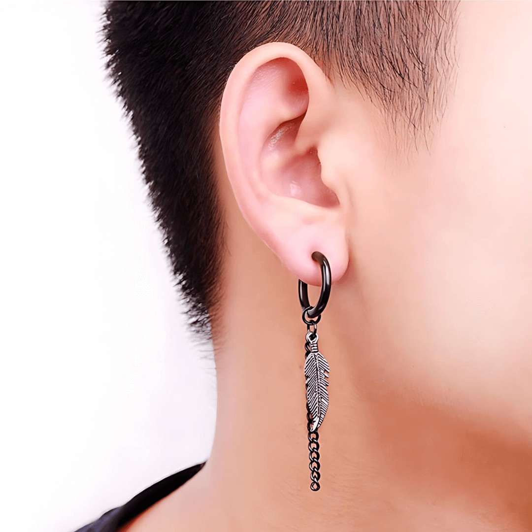 20G Cross Feather Ear Clip & Dangle Hoop Earrings