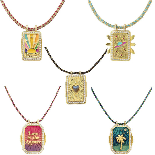 Rainbow Tarot Card Pendant Cord Necklace