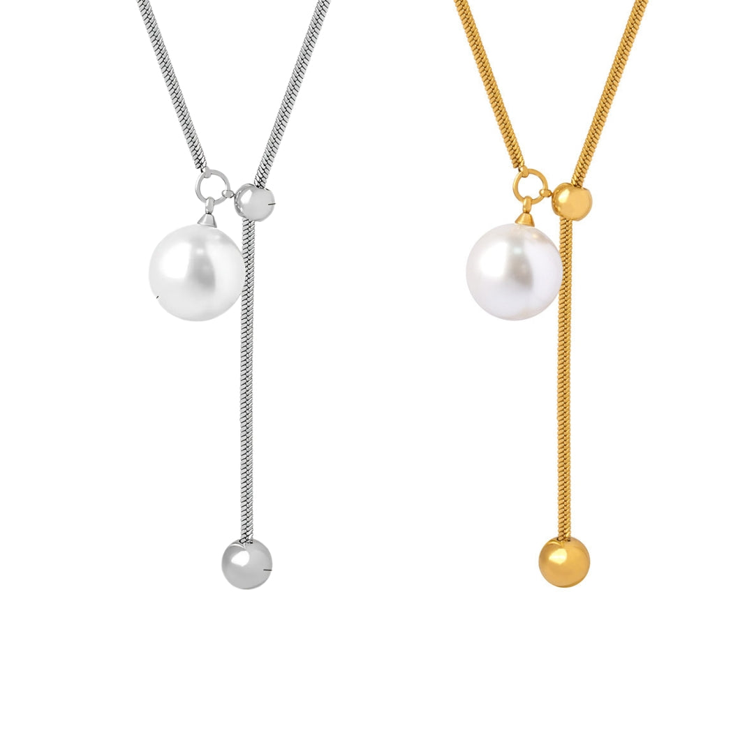 Casual Pearl Slider Lariat Chain Necklace