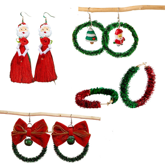 Christmas Jingle Bell Wealth Tinsel Hoop Earrings