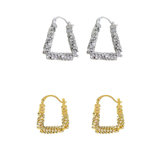 U Shaped Trillion Gold Beads Lever Back Earrings Hoop