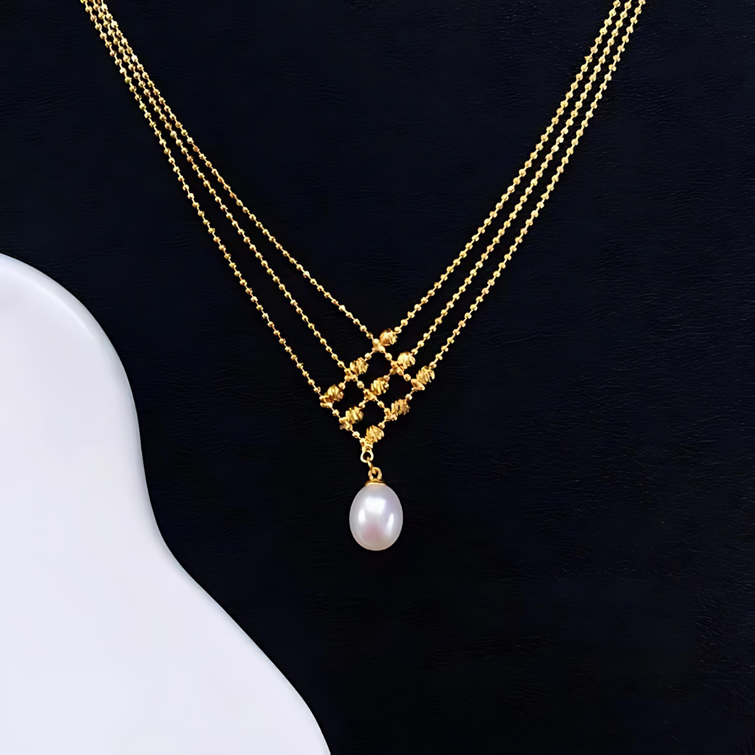 Multi-Layered Gold Lace Choker Necklace with Pearl 