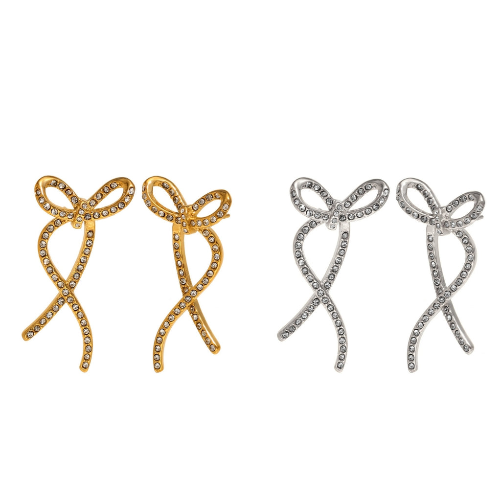 Sparkly Ribbon Bow Irregular Ear Jacket Earrings