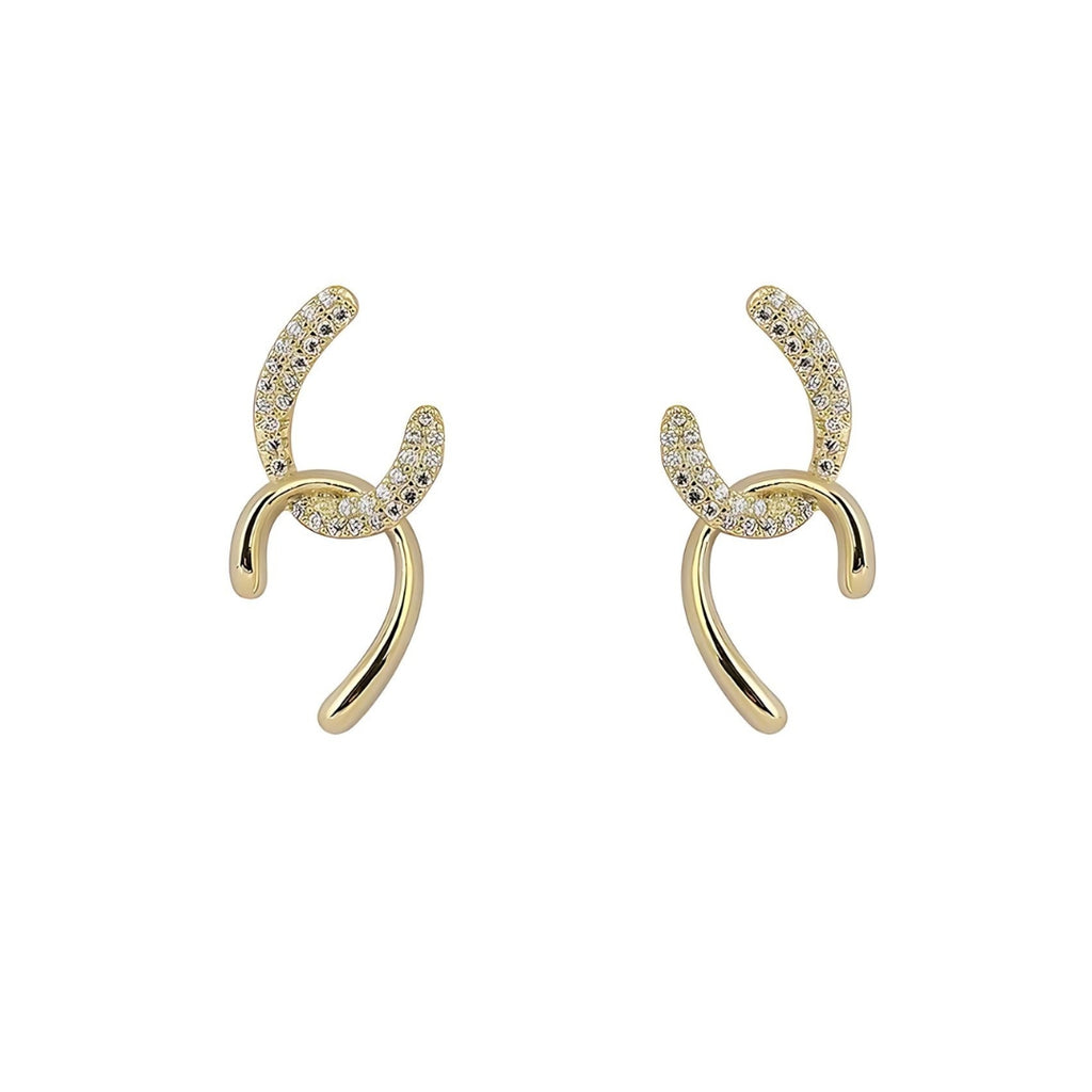 Duo Tone Gold Bar Stud Earrings