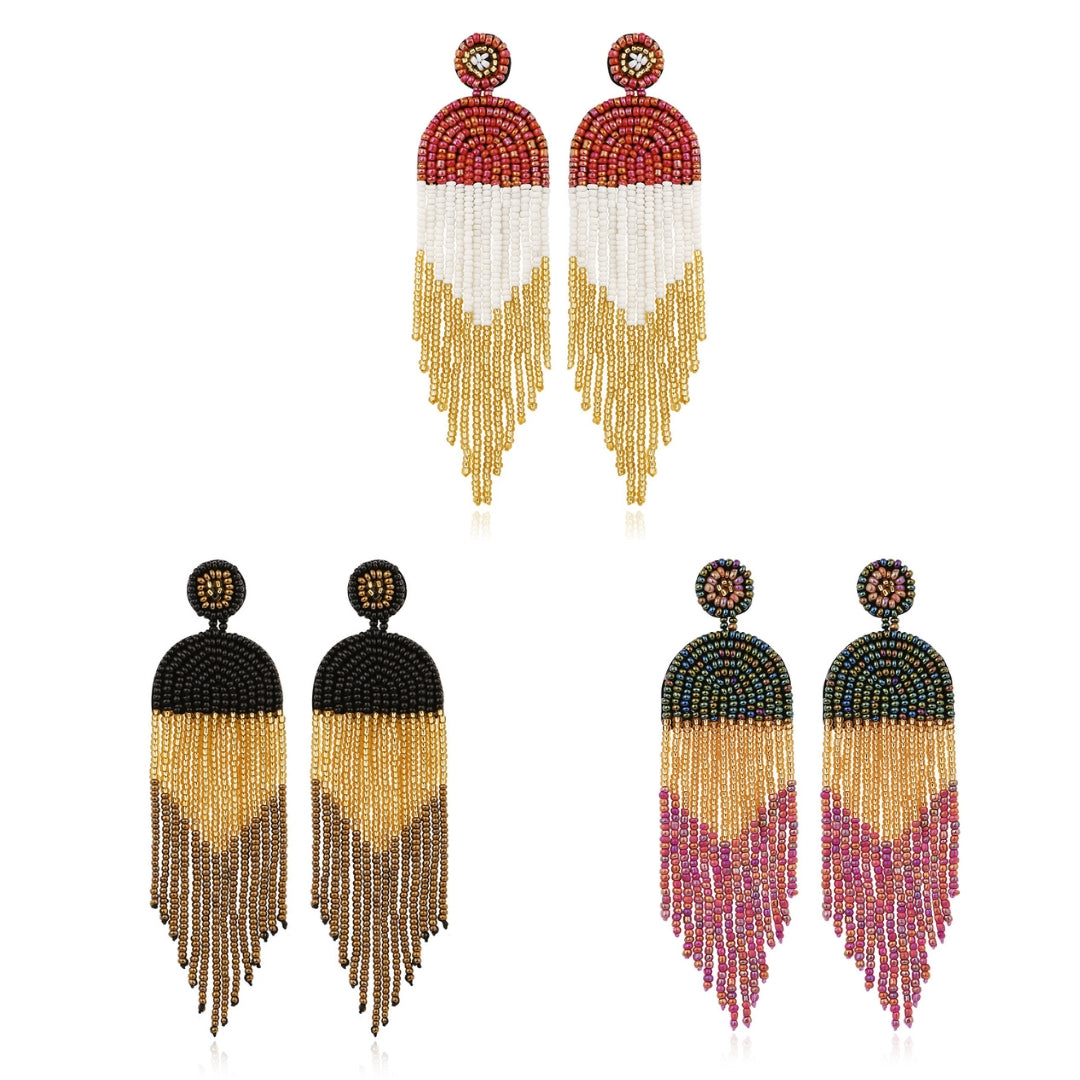 Bohemian Color Seed Beads Tassel Fringe Earrings