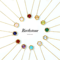 Hexagon Bezel Birth Month Gemstone Necklac