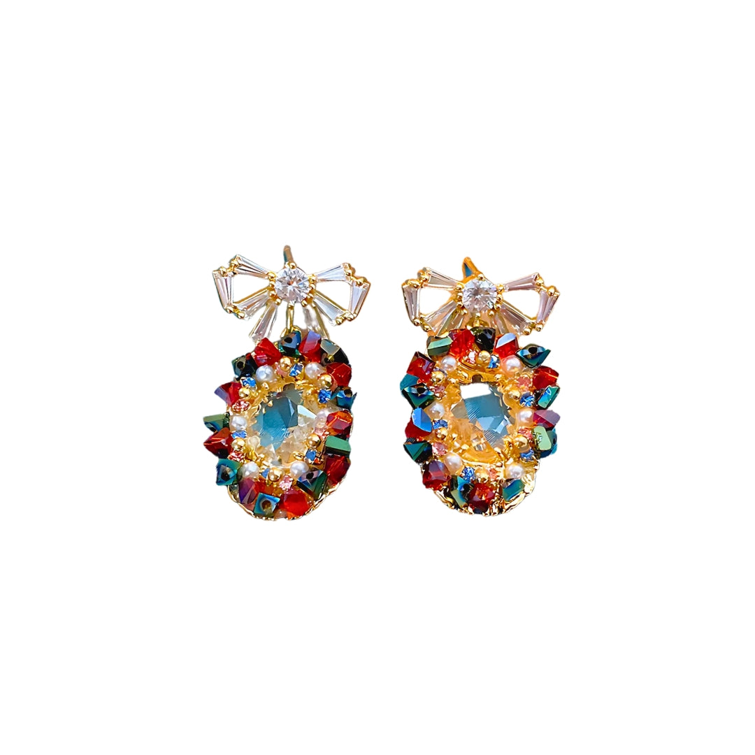 Boho Colorful Pearl Bow Drop Earrings