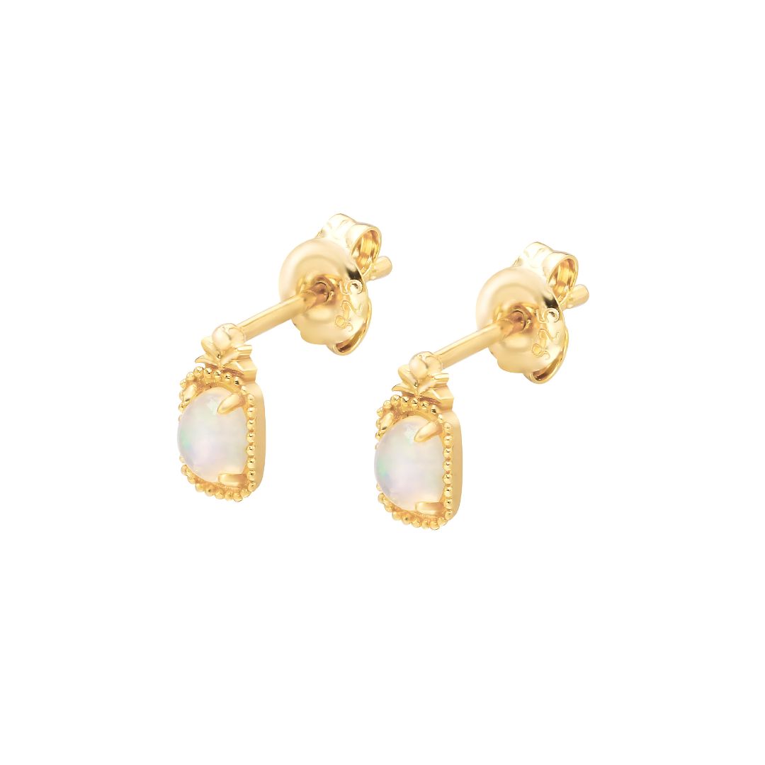 14K Natural Opal Baguette Stud Earrings