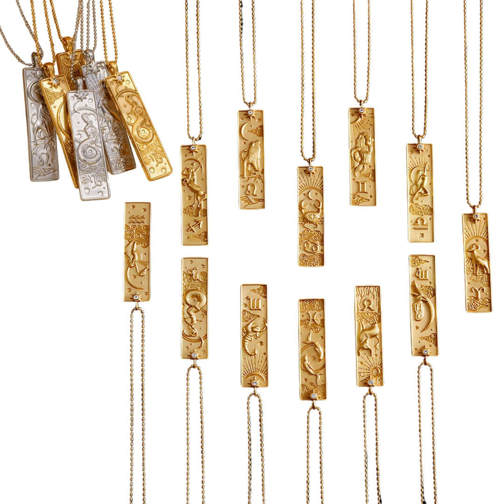 Rectangular Zodiac Pendant Necklace Gold
