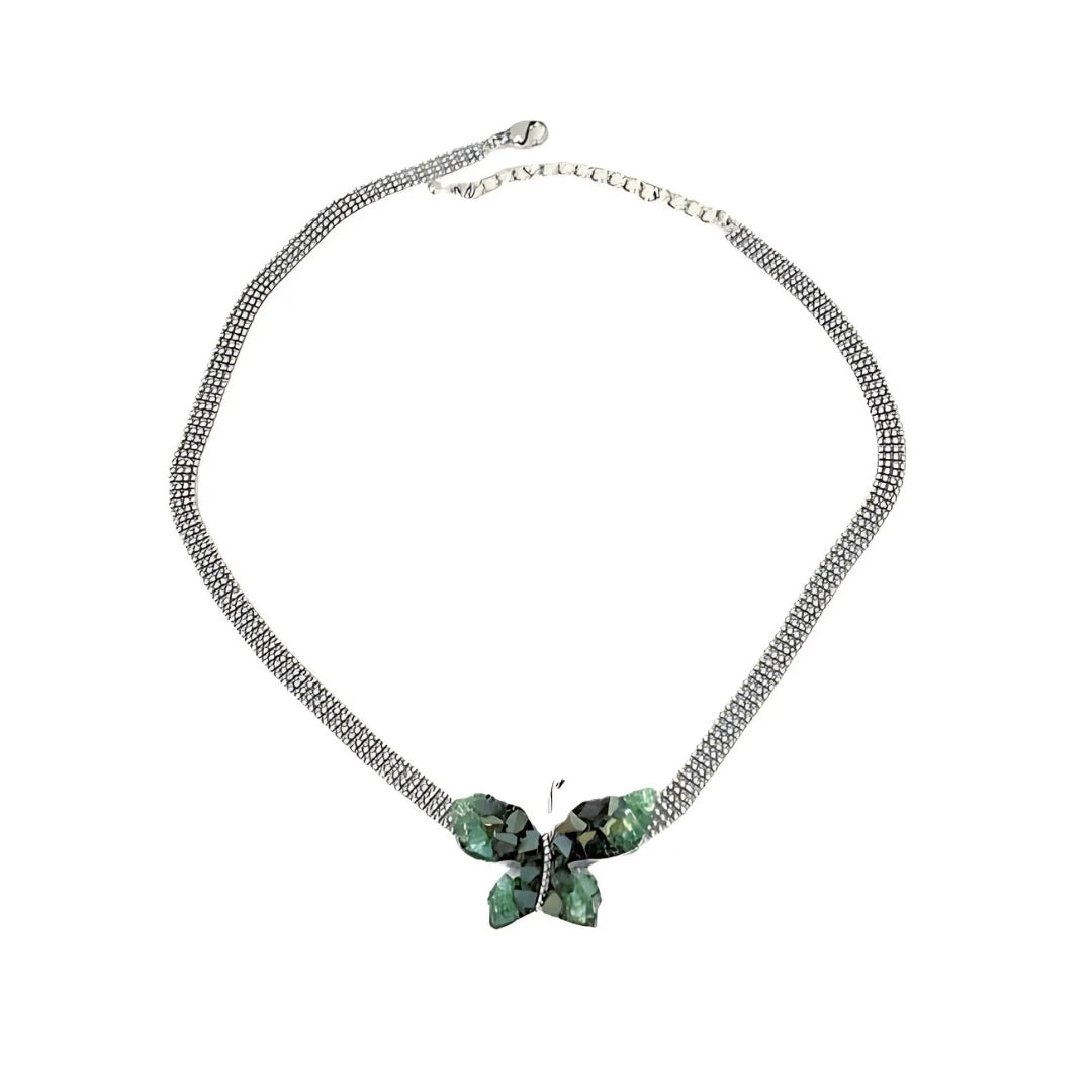 EDGY Crystal Butterfly Charm Tennis Choker Necklace