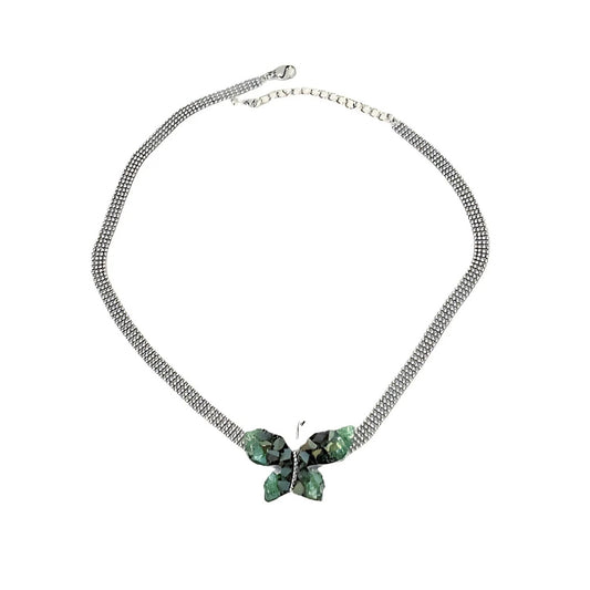 EDGY Crystal Butterfly Charm Tennis Choker Necklace