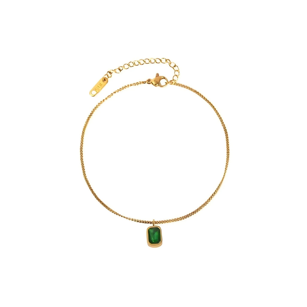Vintage Titanium Green Crystal Waterproof Anklet Chain Bracelet