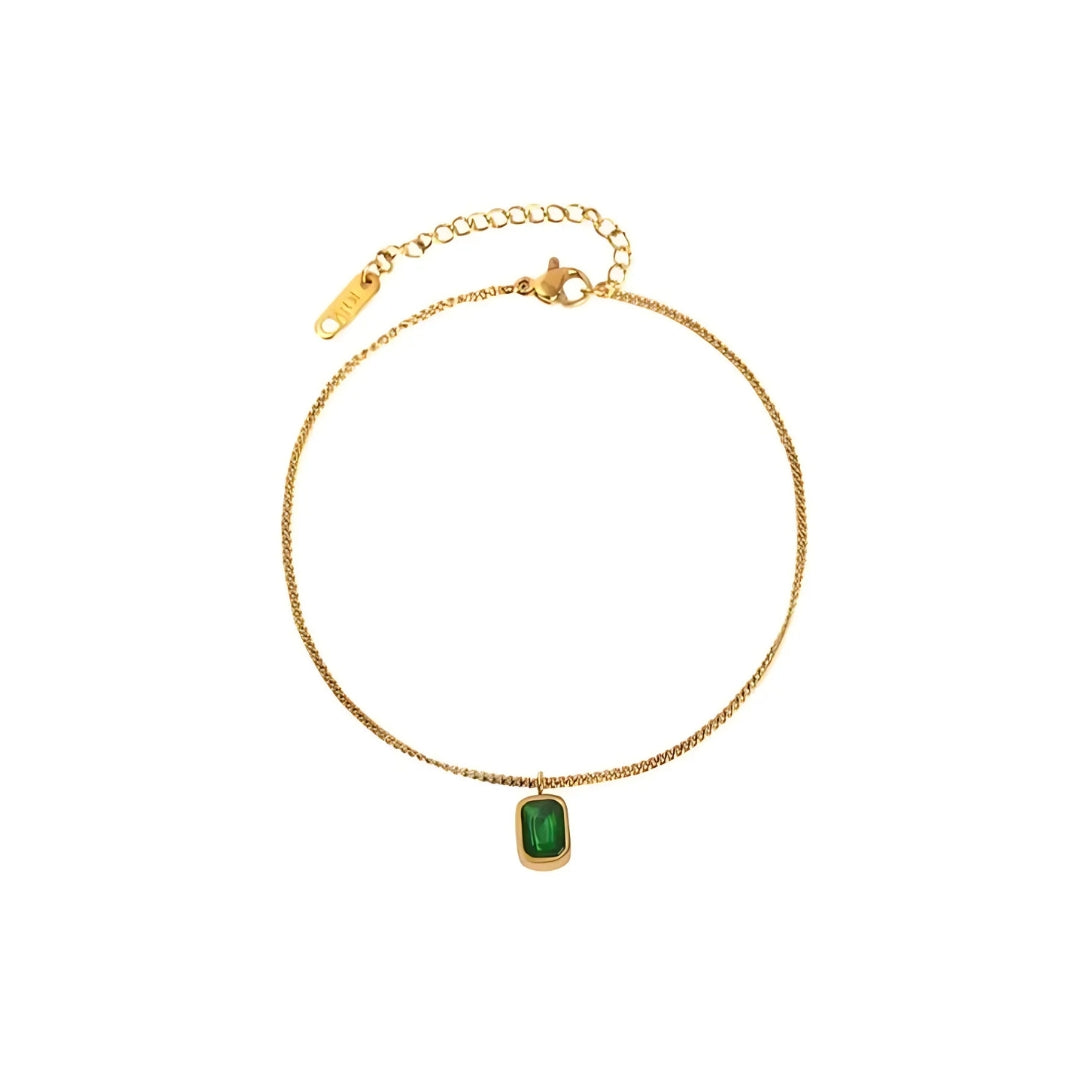 Vintage Titanium Green Crystal Waterproof Anklet Chain Bracelet