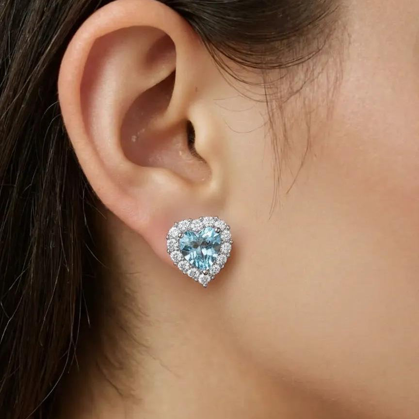 Romantic Heart Aquamarine Gemstone Stud