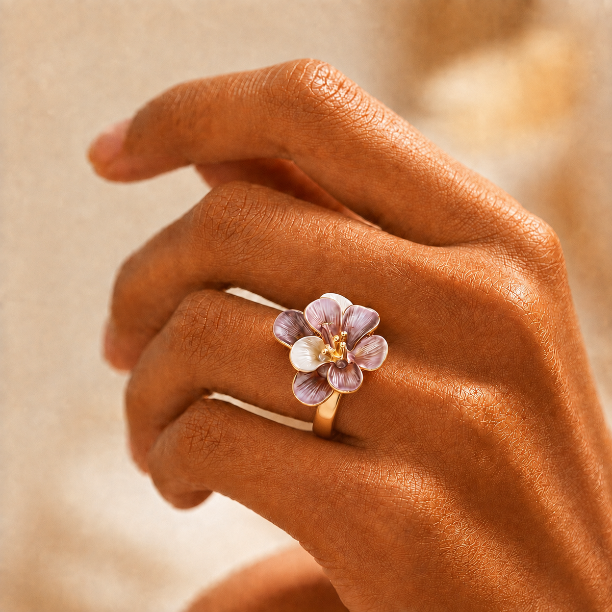 Secret Garden Enamel Flower Adjustable Ring