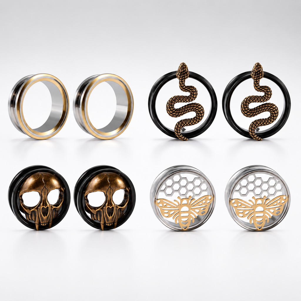 Skull Snake Stainless Steel Tunnel Plug Set 6mm to 25mm