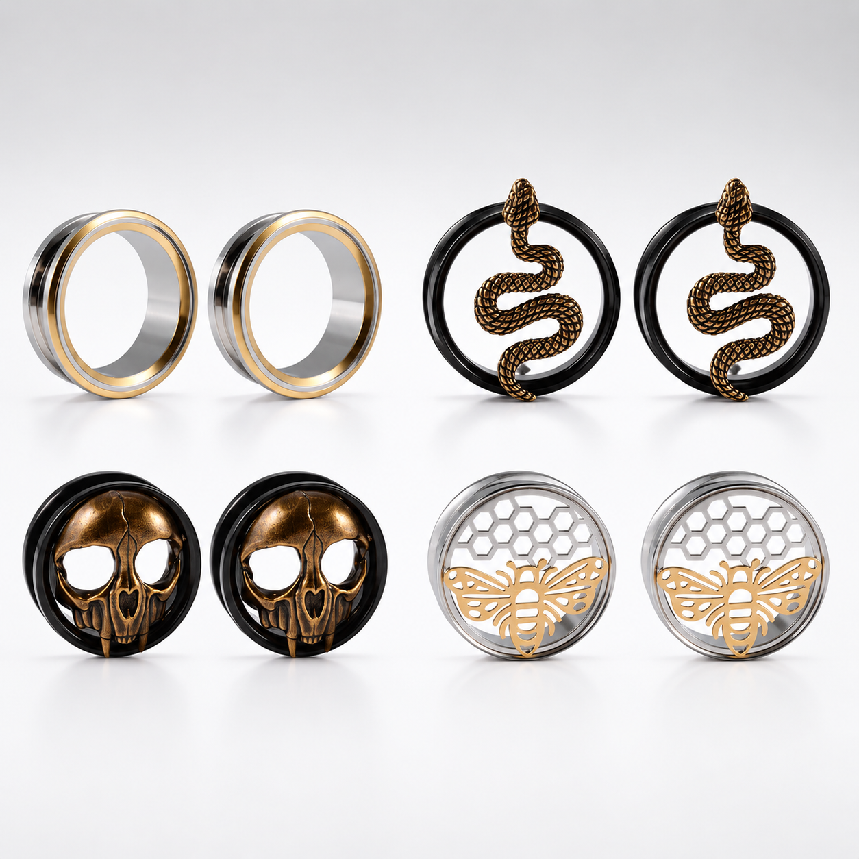 Skull Snake Stainless Steel Tunnel Plug Set 6mm to 25mm