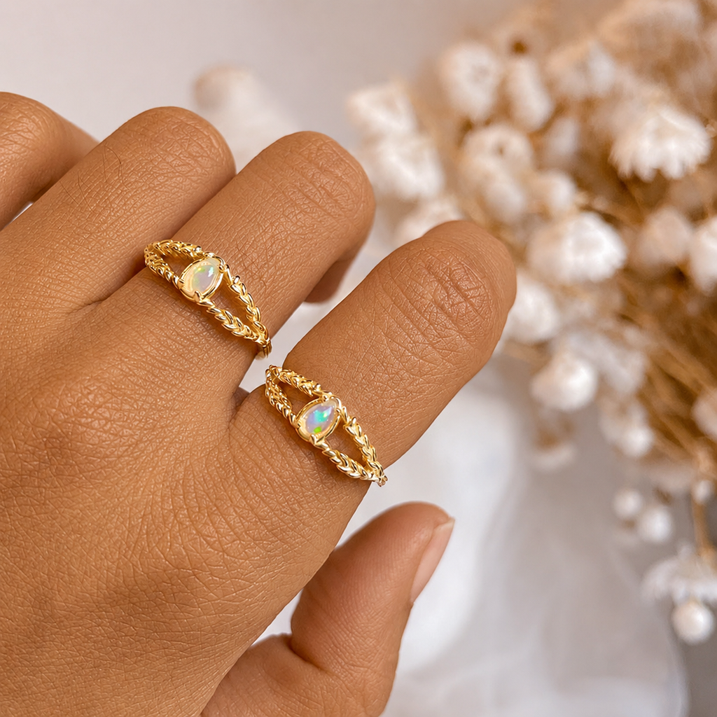 Opal October Birthstone Split Braid Ring