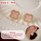 18K Gold Plated Pink Clover Stud Earrings