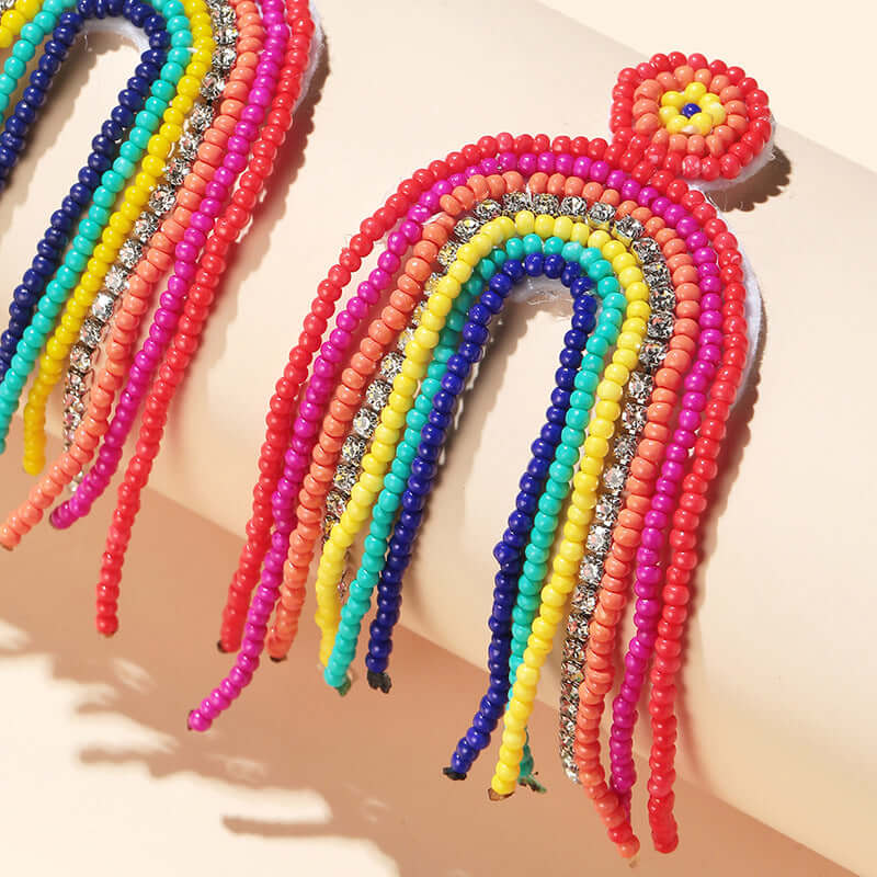 Handmade Rainbow Tassel Fringe Earrings