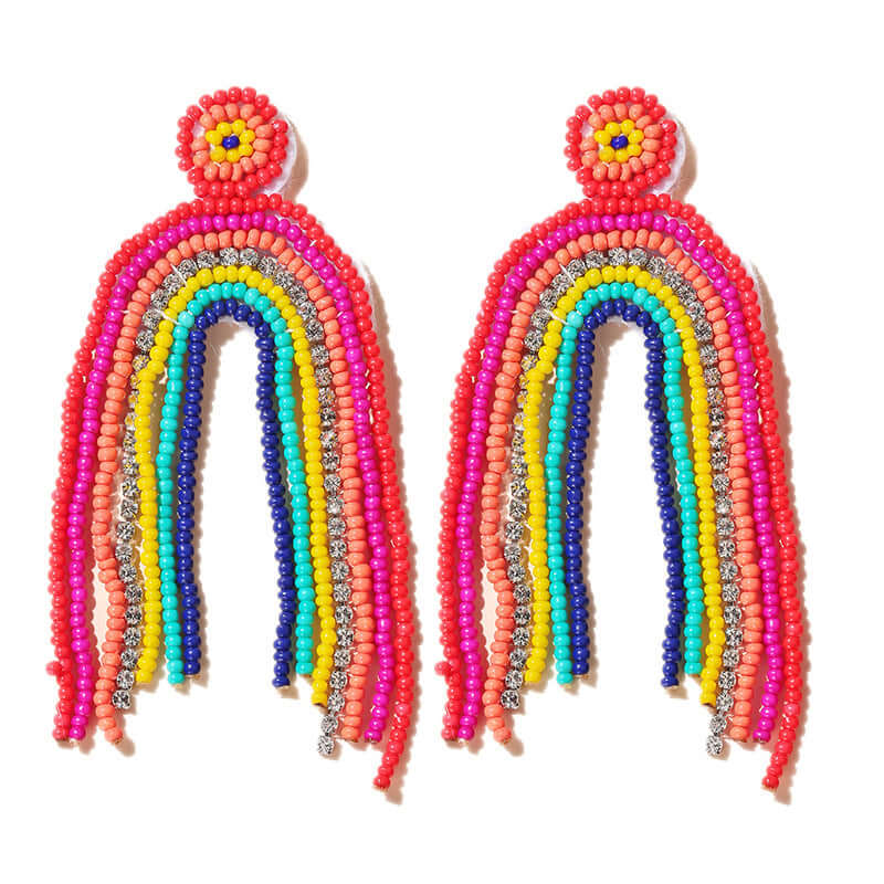 Handmade Rainbow Tassel Fringe Earrings