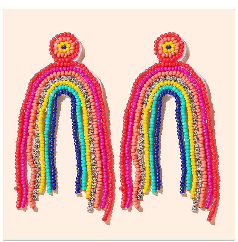 Handmade Rainbow Tassel Fringe Earrings