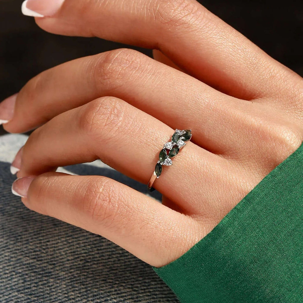 Leaf Vine Moss Agate Index Ring | RG321