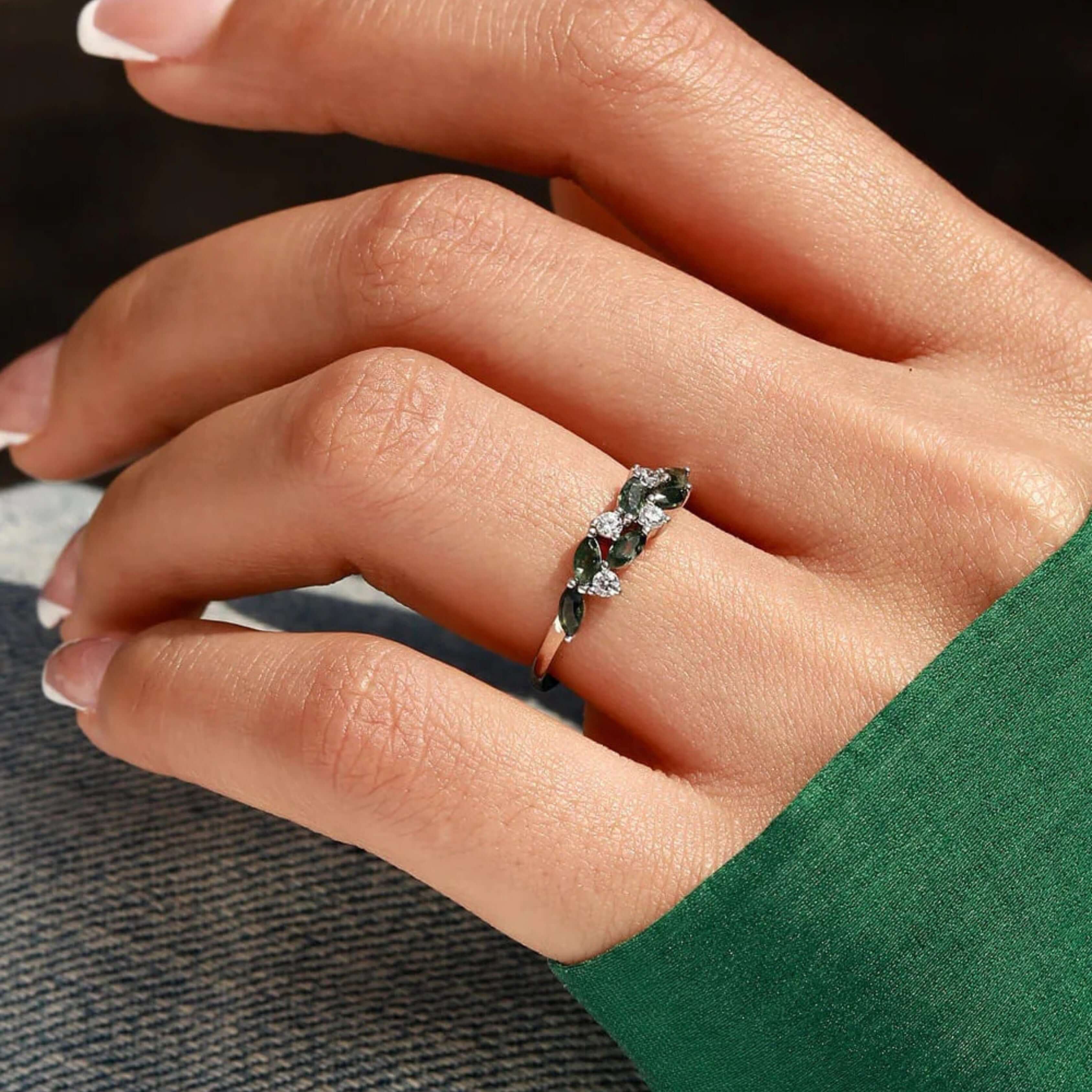 Leaf Vine Moss Agate Index Ring | RG321