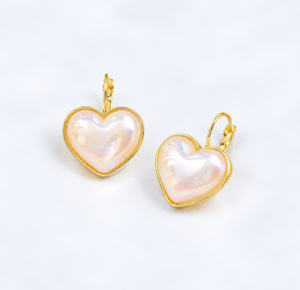 Dainty Puffed Heart Pearl Level Back Hoop Earrings