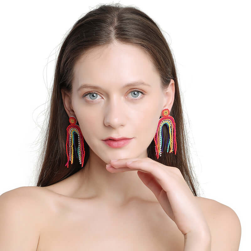 Handmade Rainbow Tassel Fringe Earrings