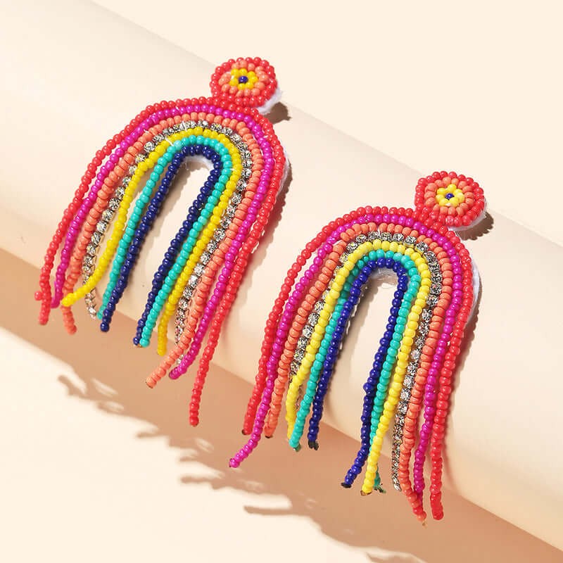 Handmade Rainbow Tassel Fringe Earrings