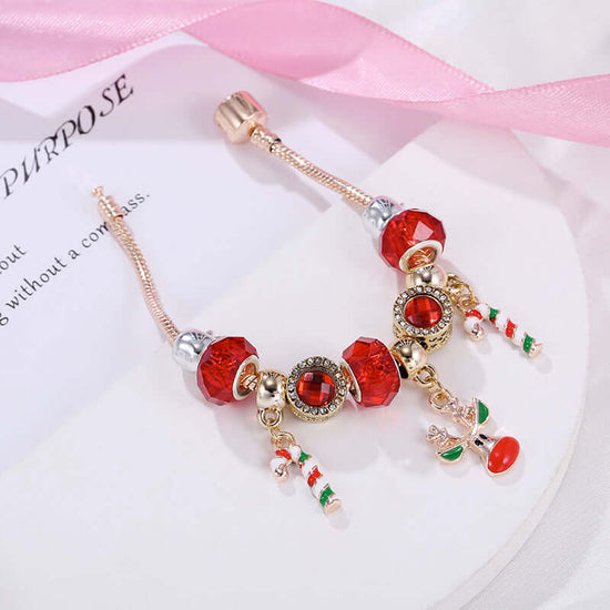 Red Gold Reindeer Charm Bracelet