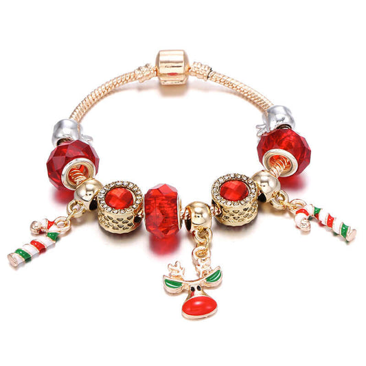 Red Gold Reindeer Charm Bracelet