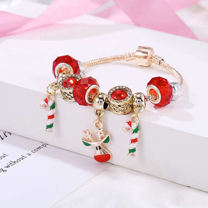 Red Gold Reindeer Charm Bracelet