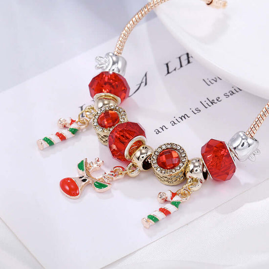 Red Gold Reindeer Charm Bracelet