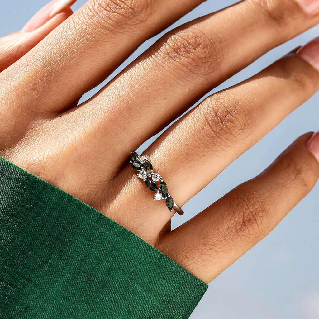 Leaf Vine Moss Agate Index Ring | RG321