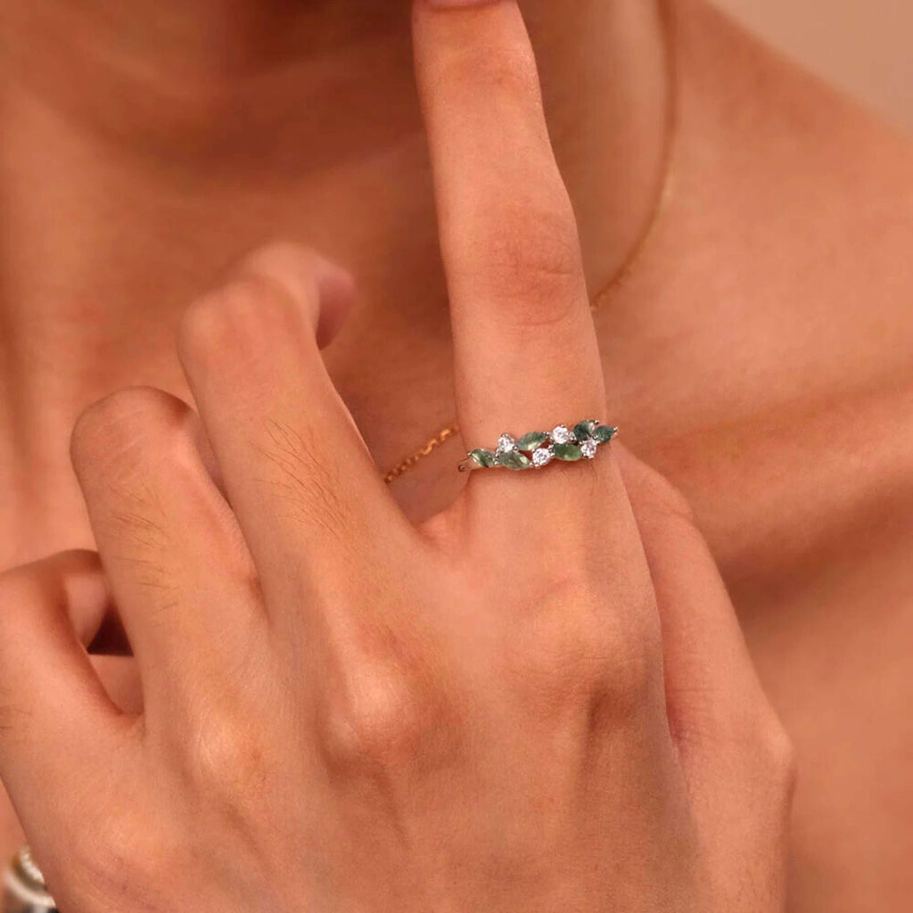 Leaf Vine Moss Agate Index Ring | RG321