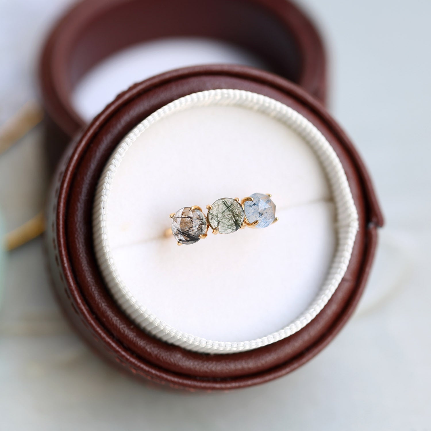 Pop Out Candy Rutilate Quartz Three Stone Ring