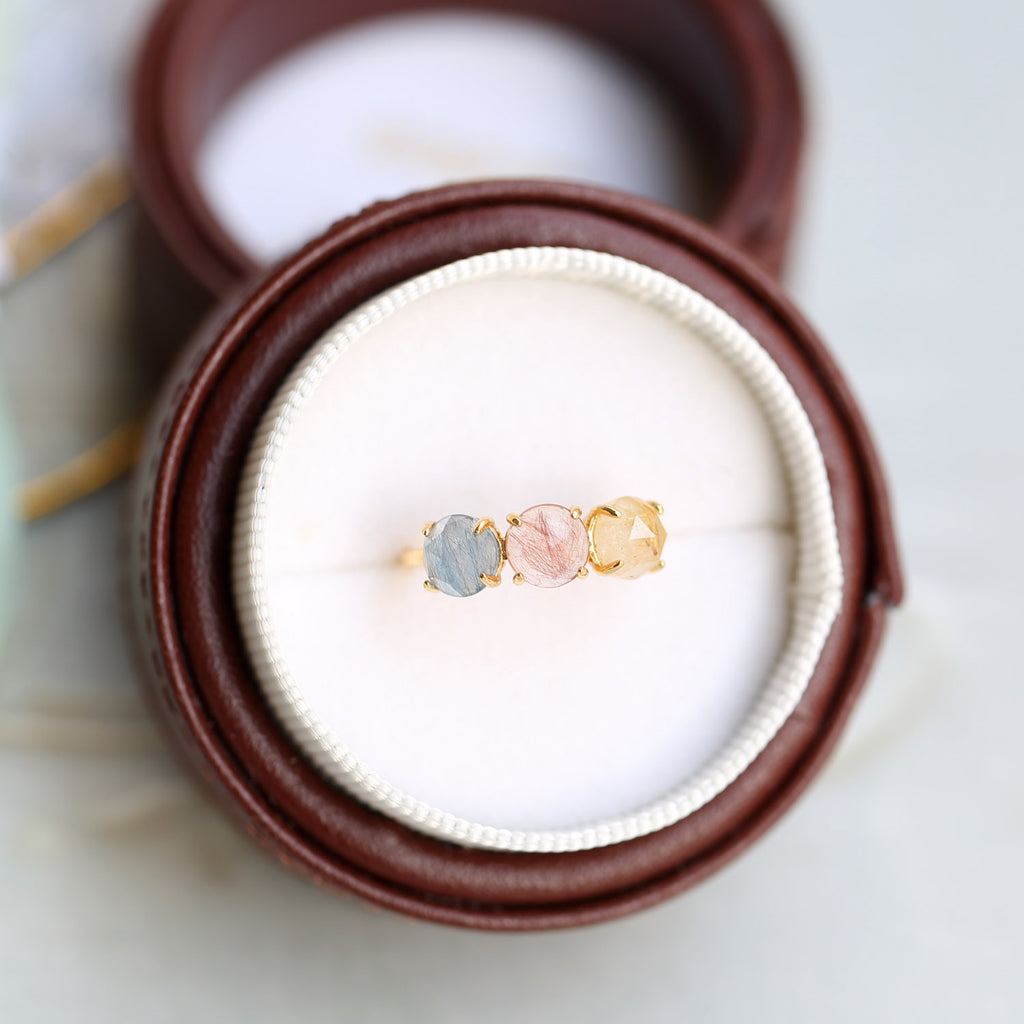 Pop Out Candy Rutilate Quartz Three Stone Ring