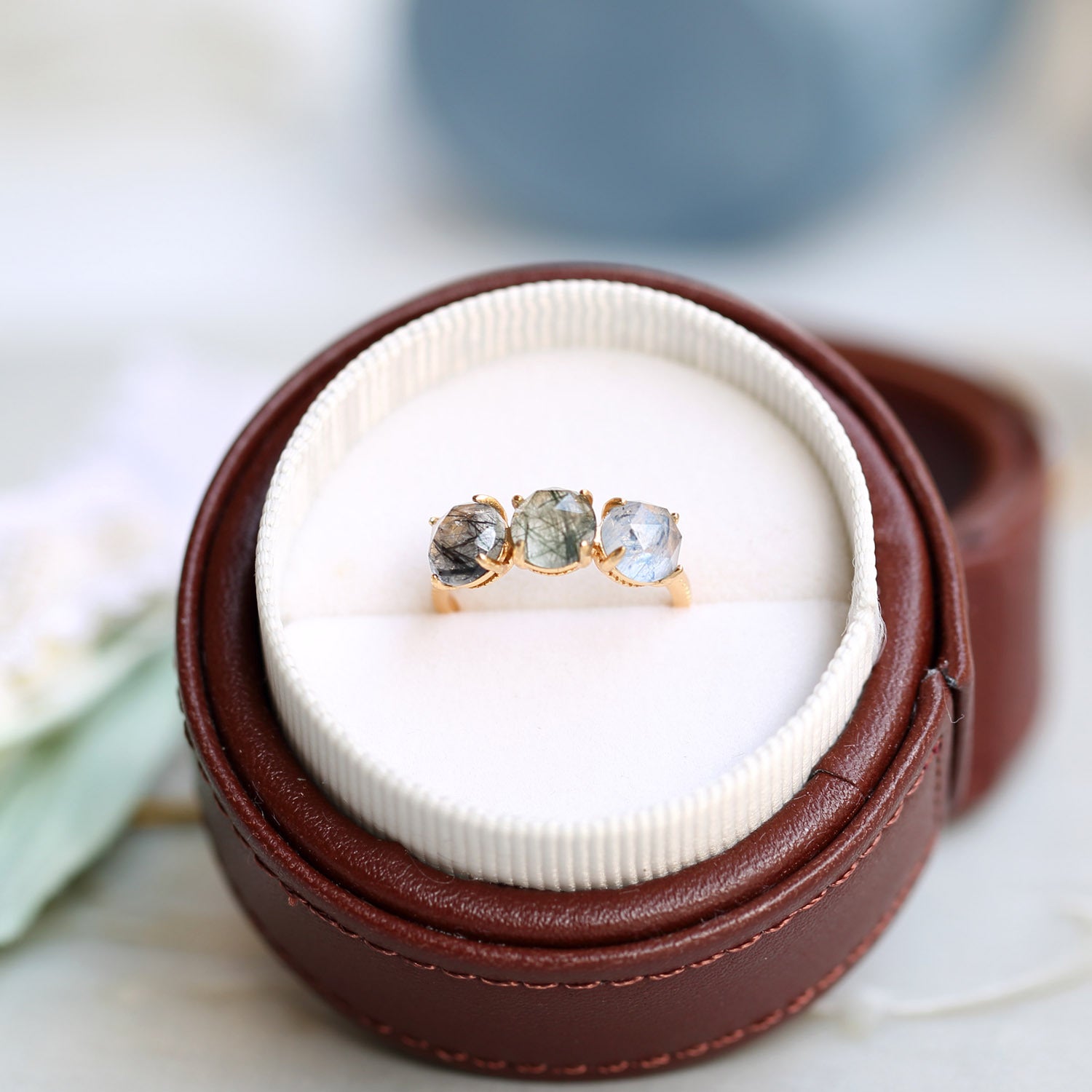 Pop Out Candy Rutilate Quartz Three Stone Ring
