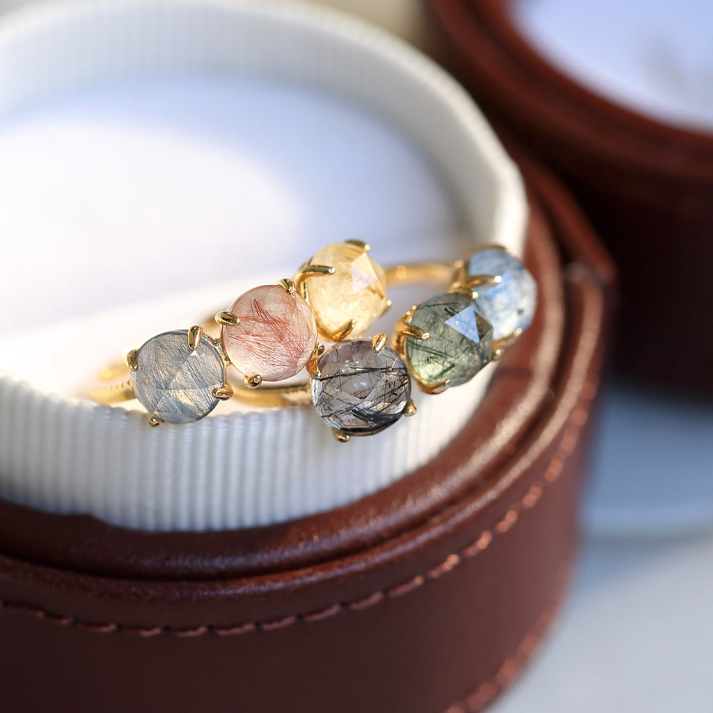 Pop Out Candy Rutilate Quartz Three Stone Ring